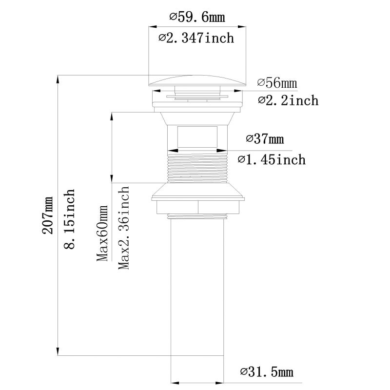 BWE Black Vessel Sink Drain Stopper with Overflow, Fits Standard Bathroom Sink Hole 1-1/2" to 1-3/4", Matte Black - Image 2